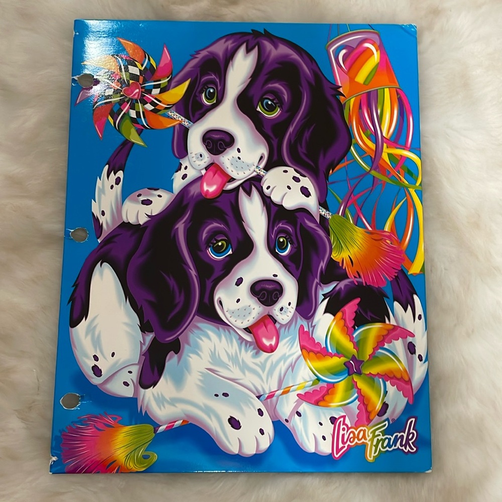 Vintage Lisa Frank folder Violet and Velvet Dog Dogs Colorful Spaniels
